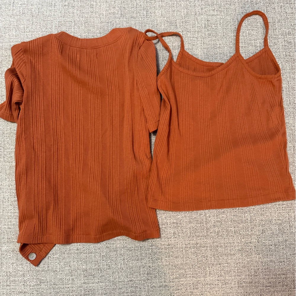 Madewell Rust Ribbed Short-Sleeve Button Cardigan Set - Picture 8 of 8